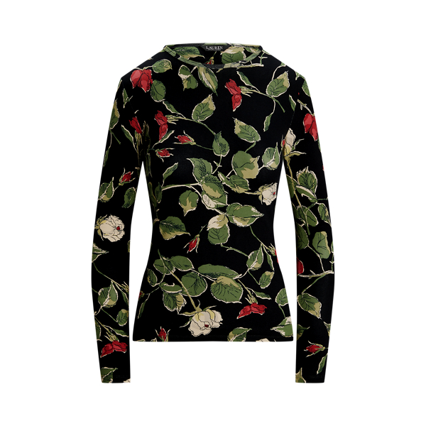 Black Multi Floral Stretch Cotton Long-Sleeve Tee Lauren 2