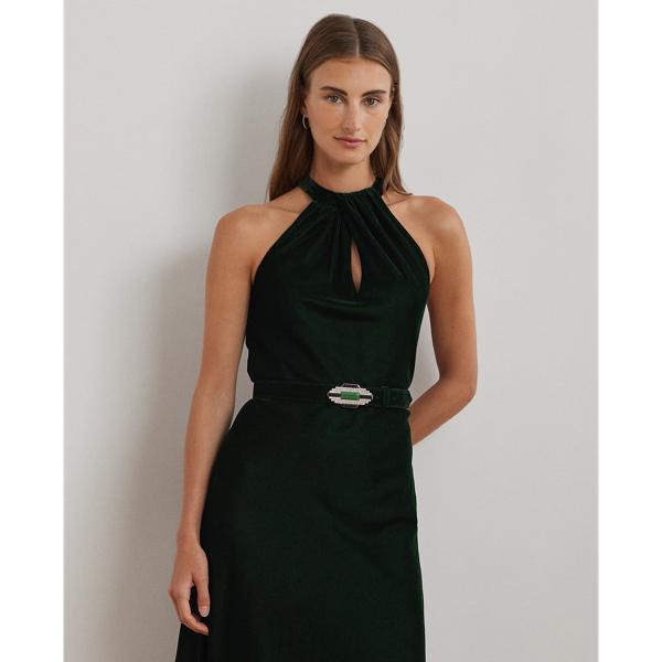 Belted Velvet Halter Dress for Women Ralph Lauren BE