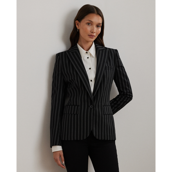 Black/Cream Striped Wool-Blend Blazer Lauren 1