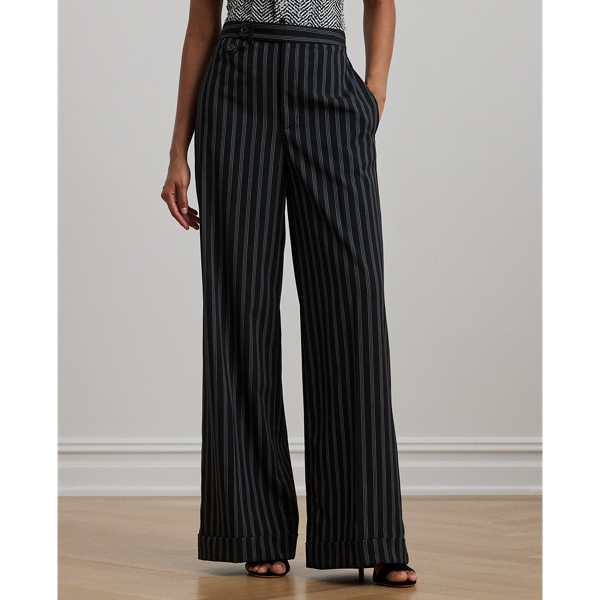 Striped Wool-Blend Twill Wide-Leg Pant