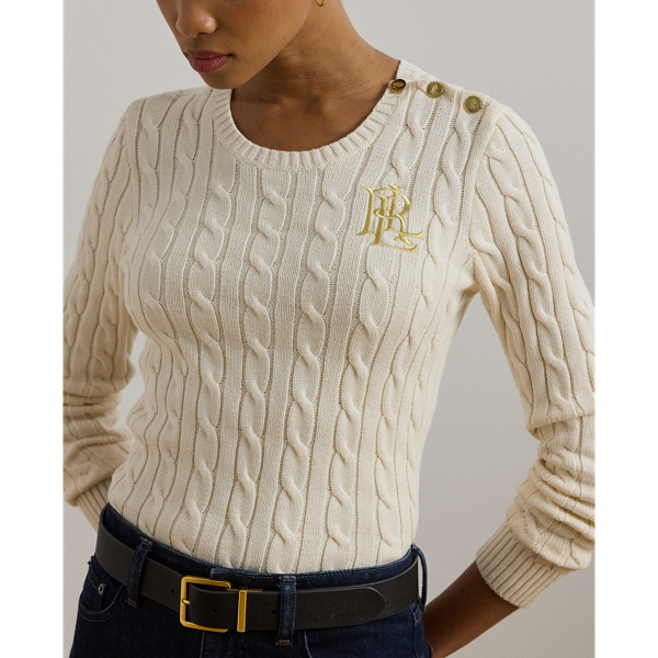 Baumwollpullover mit Zopfmuster Lauren in Mascarpone-Creme 6