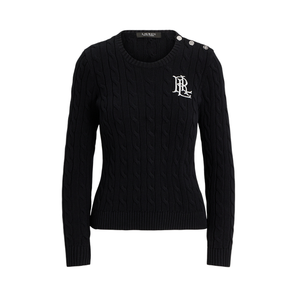 Button-Trim Cable-Knit Cotton Jumper