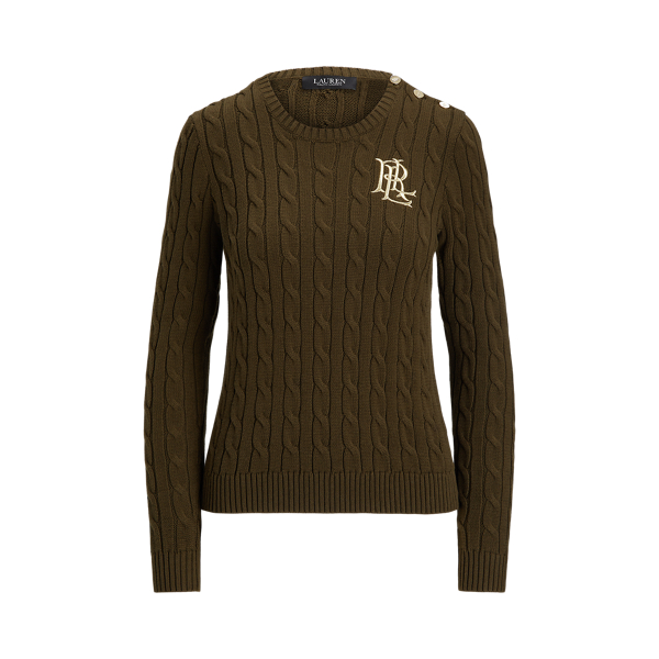 Button-Trim Cable-Knit Cotton Jumper