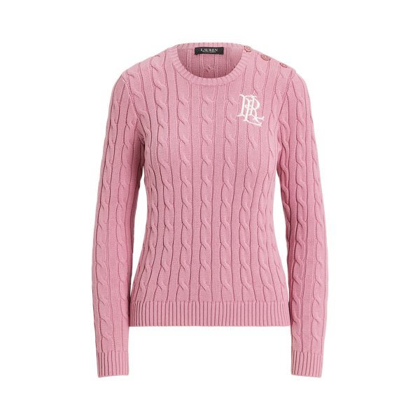 Button-Trim Cable-Knit Cotton Jumper
