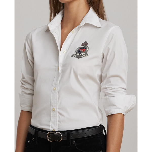 White Classic Fit Beaded-Crest Shirt Lauren 6