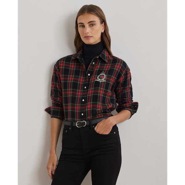 Black Multi Relaxed Fit Checked Plaid Cotton Shirt Lauren 1