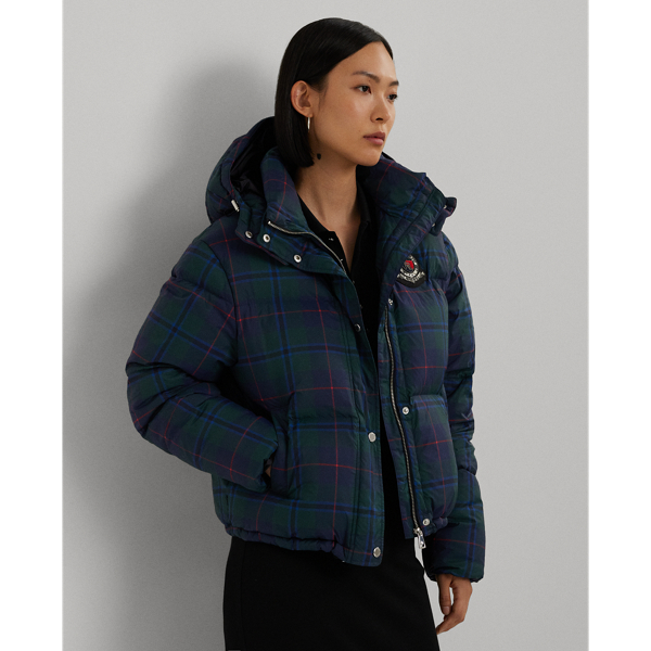 Green Multi Plaid Beaded-Crest Down Coat Lauren 1