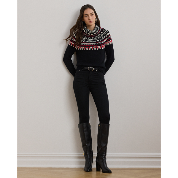Black/Cream/Red Cotton Turtleneck Sweater Lauren 4