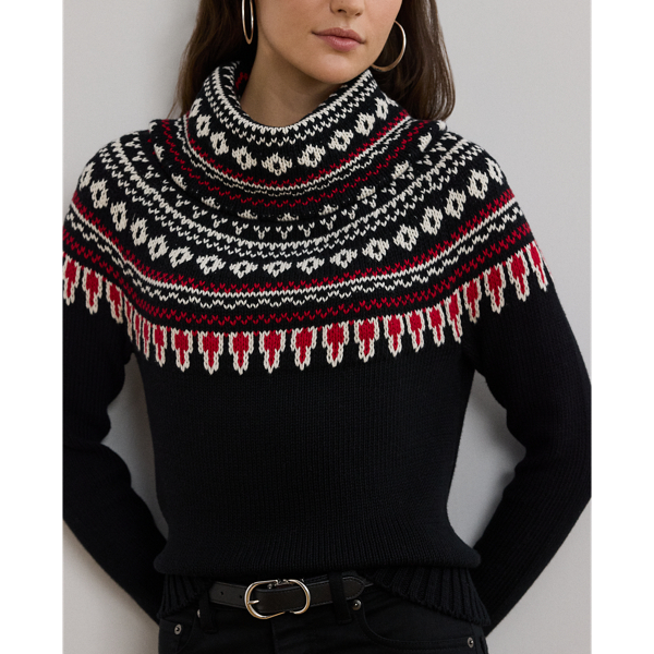 Black/Cream/Red Cotton Turtleneck Sweater Lauren 6