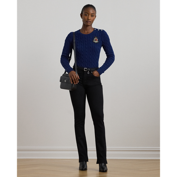 Holiday Navy Button-Trim Cable-Knit Cotton Sweater Lauren 4