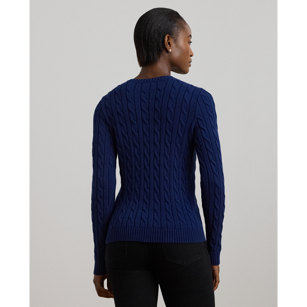 Holiday Navy Button-Trim Cable-Knit Cotton Sweater Lauren 5