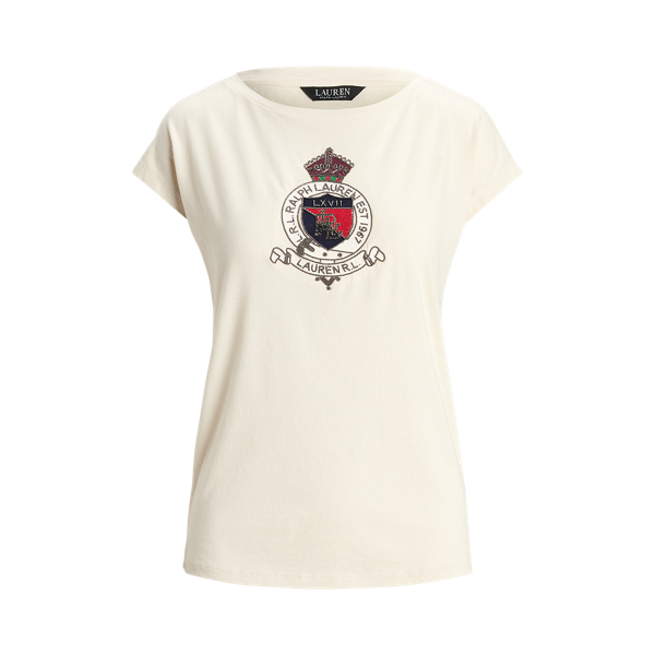 Beaded Crest Cotton Jersey T Shirt for Women Ralph Lauren BE