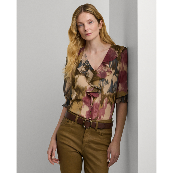 Floral Georgette Ruffle-Trim Blouse