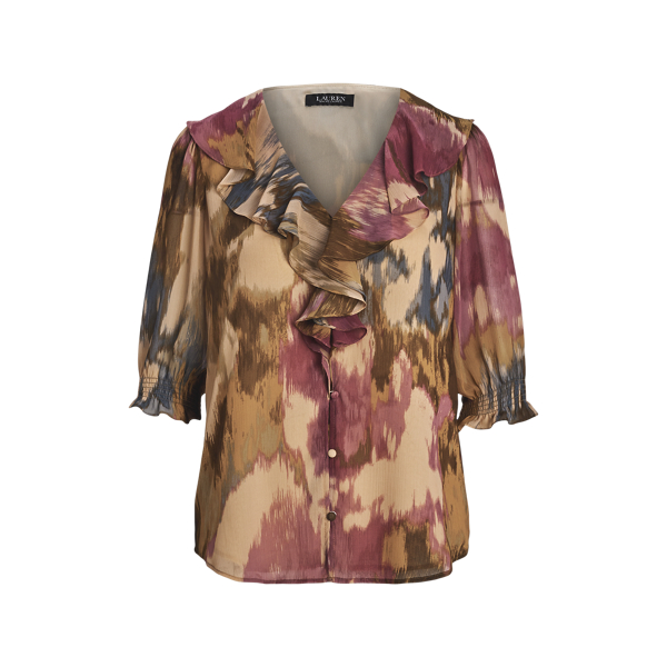 Ruffle-Trim Floral Georgette Blouse