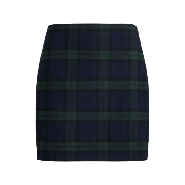 Green/Navy/Black Plaid Wool-Blend Twill Pencil Miniskirt Lauren 2