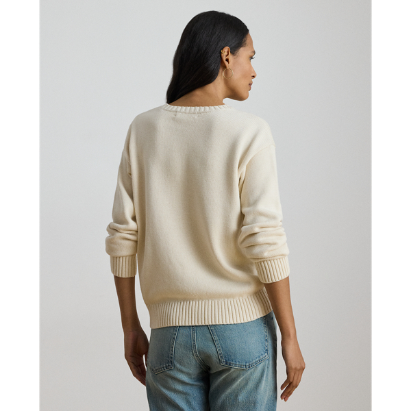 Mascarpone Cream Intarsia-Knit Dachshund Cotton Sweater Lauren 5