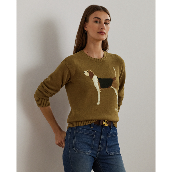 Honey Tan Intarsia-Knit Beagle Cotton Sweater Lauren 1