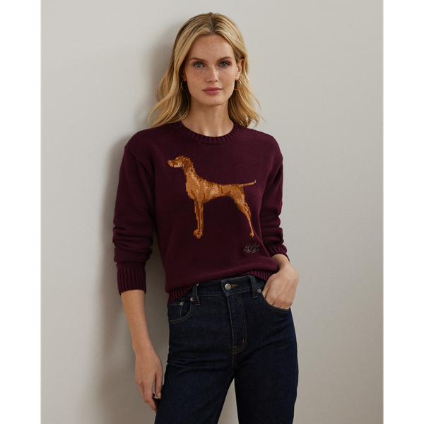 Pinot Noir Intarsia-Knit Vizsla Cotton Sweater Lauren 1