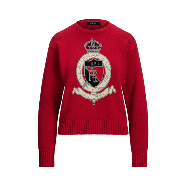 Intarsia-Knit Crest Cotton Sweater