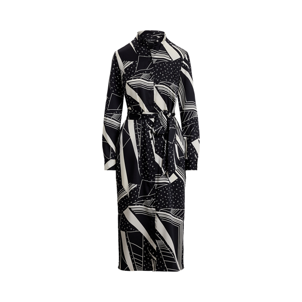 Geo-Print Belted Twill Shirtdress