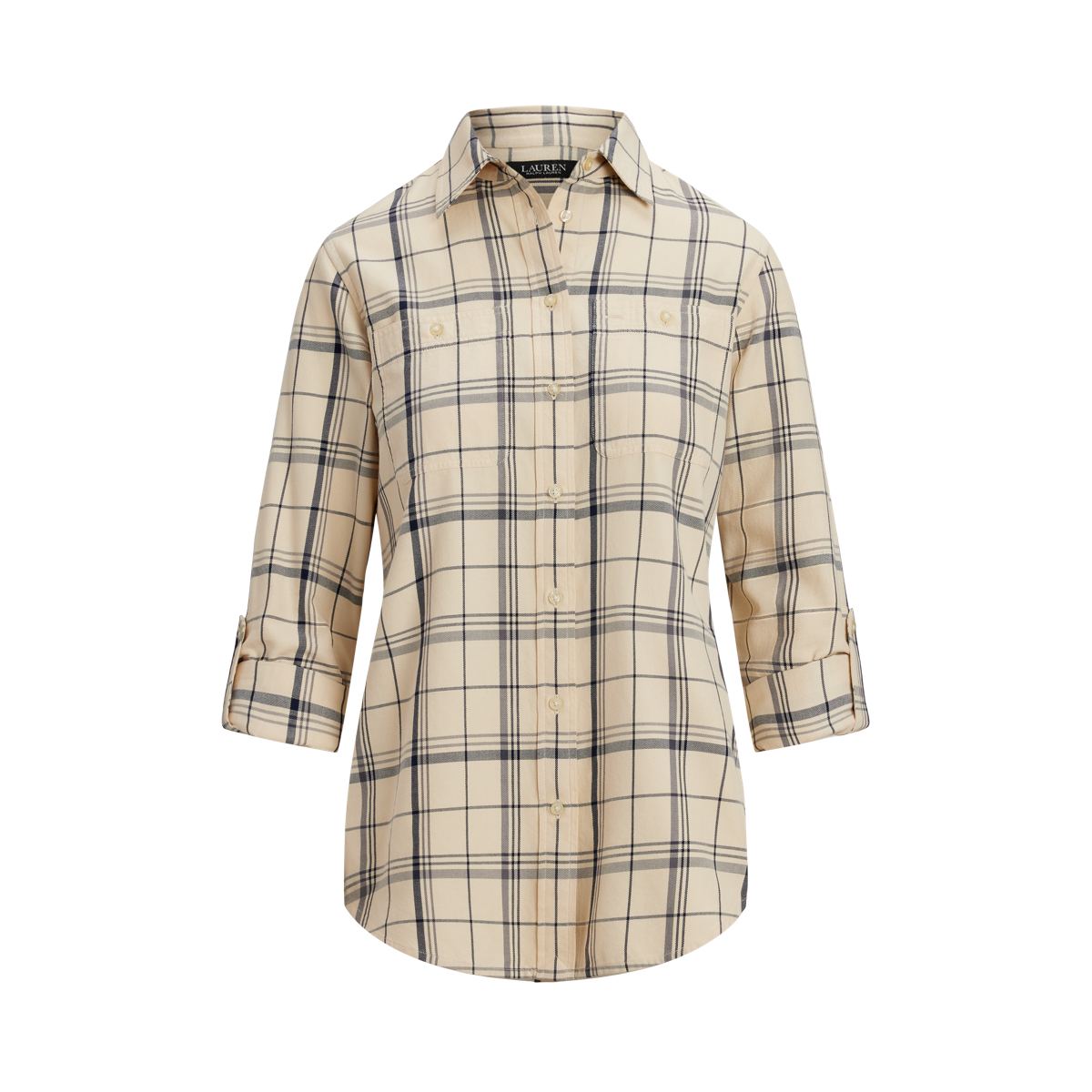 ローレン ラルフ ローレン LAUREN RALPH LAUREN リラックスド フィット チェック ロールタブスリーブ シャツ （101ナチュラル） リラックスド フィット チェック ロールタブスリーブ シャツ