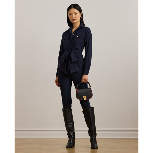 Lauren Navy Tie-Front Cotton-Blend Shirt Lauren 4