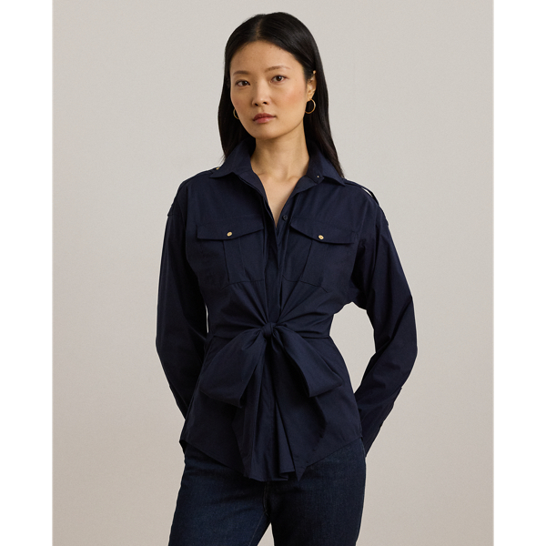 Lauren Navy Tie-Front Cotton-Blend Shirt Lauren 1