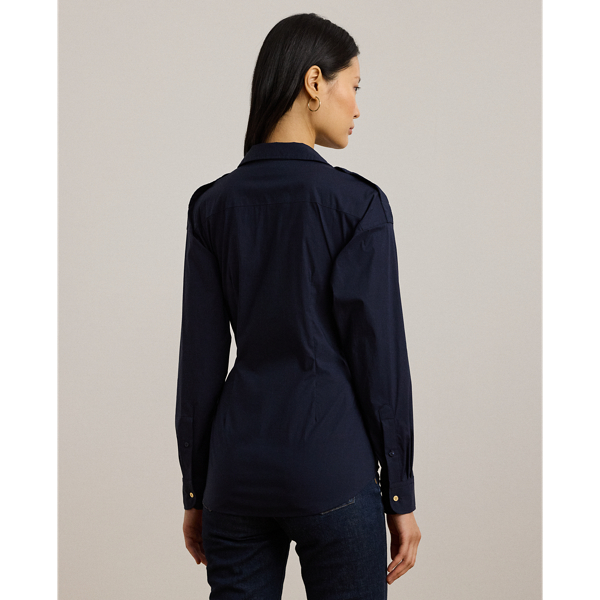 Lauren Navy Tie-Front Cotton-Blend Shirt Lauren 5