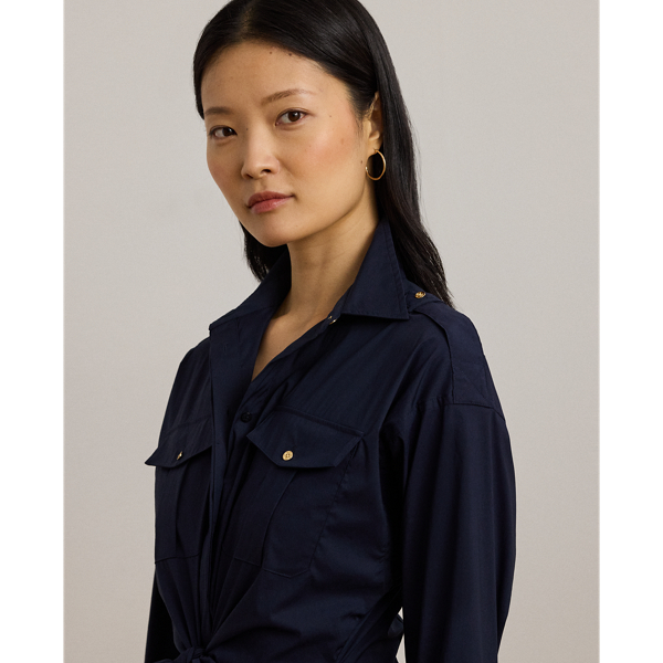 Lauren Navy Tie-Front Cotton-Blend Shirt Lauren 6