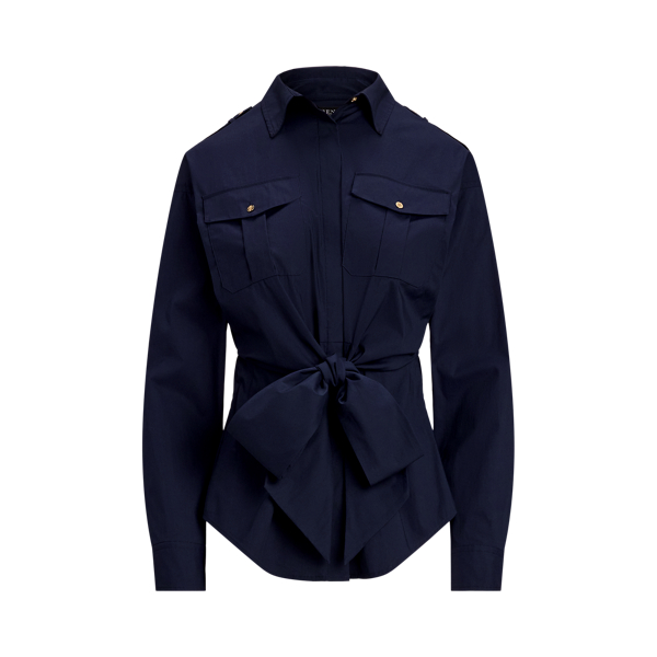 Lauren Navy Tie-Front Cotton-Blend Shirt Lauren 2