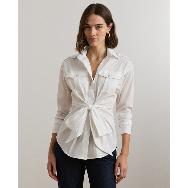 White Tie-Front Cotton-Blend Shirt Lauren 1