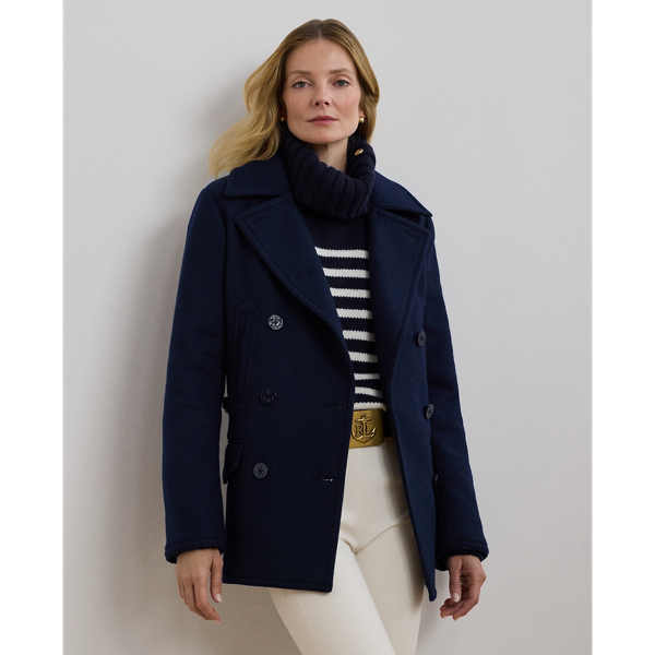 Wool Blend Twill Peacoat