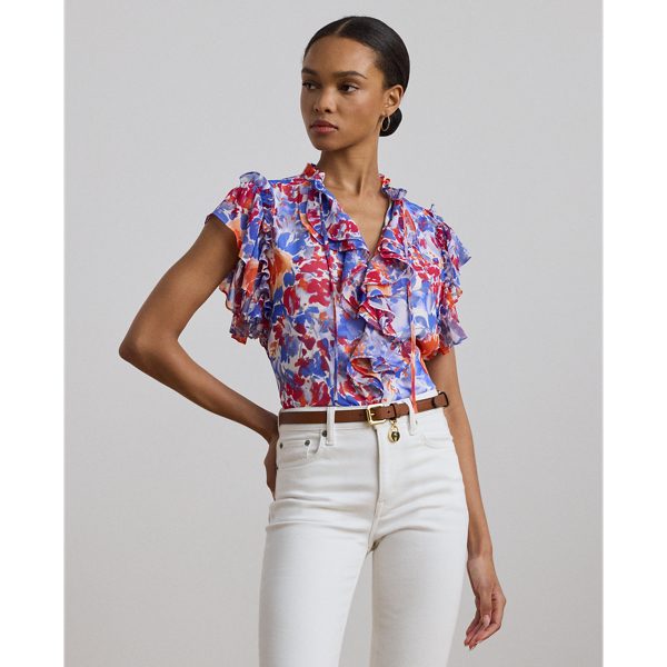 Floral Ruffle Trim Georgette Blouse for Women Ralph Lauren IL