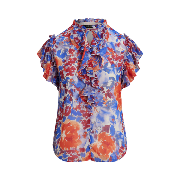 売れ筋商品|||ラルフローレン カットソー トップス レディース Plus Size Floral ette Ruffle-Trim Blouse Black Pink Green Lauren Ralph Lauren Plus Size Georgette Floral Ruffle Trim V