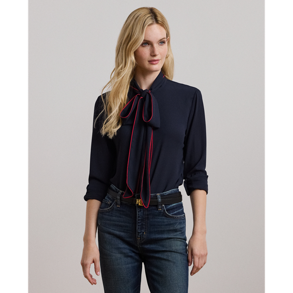 Ralph lauren tie neck denim shirt best sale