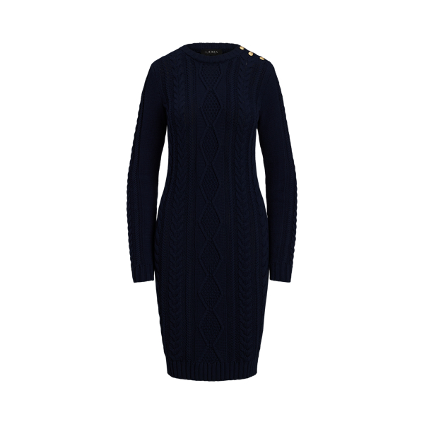 Button Trim Aran Knit Jumper Dress