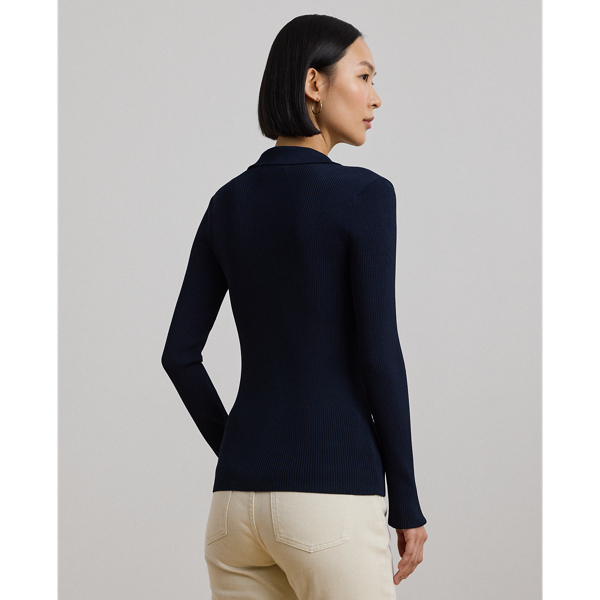 Lauren Navy Rib-Knit Polo Sweater Lauren 5
