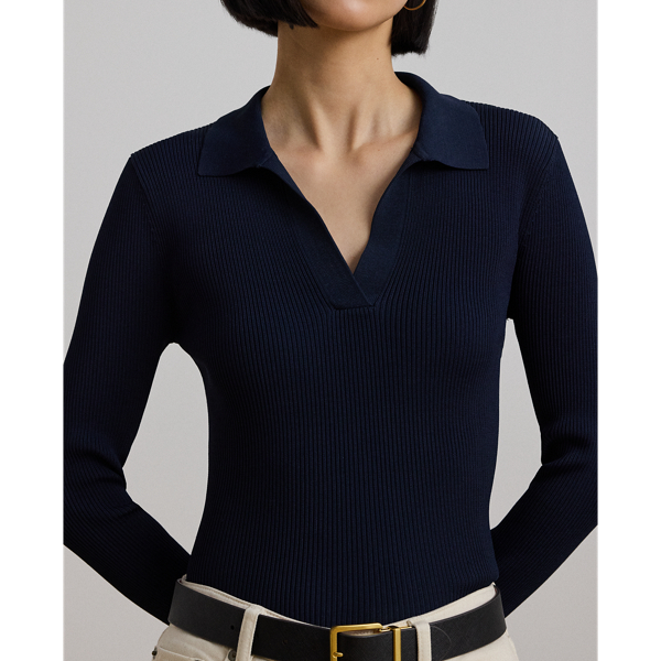 Lauren Navy Rib-Knit Polo Sweater Lauren 6