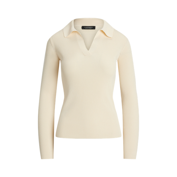 (取寄) ローレン ラルフローレン レディース リブ-ニット コットンブレンド エルボー-スリーブ ティー Lauren Ralph Lauren women Rib-Knit Cotton-Blend Rib-Knit Cotton-Blend Polo Sweater | Ralph Lauren
