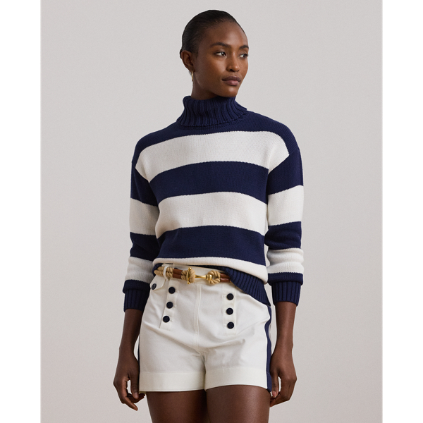 Refined Navy/White Striped Cotton Turtleneck Sweater Lauren 1