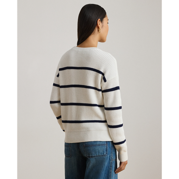 Striped Rib-Knit Cotton Crewneck Sweater