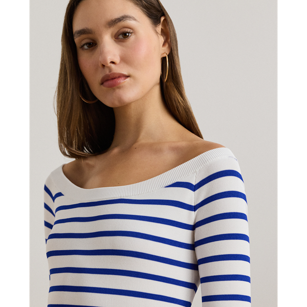 (取寄) ローレン ラルフローレン レディース ストライプド セーター Lauren Ralph Lauren women Striped Ballet-neck Sweater White/New Sapphire Striped Ballet-Neck Jumper for Women | Ralph Lauren® PY