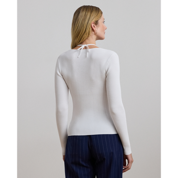 Rib-Knit Long-Sleeve Halter Sweater