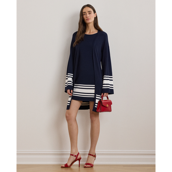 Refined Navy/White Two-Tone Cap-Sleeve Shift Sweater Dress Lauren 1