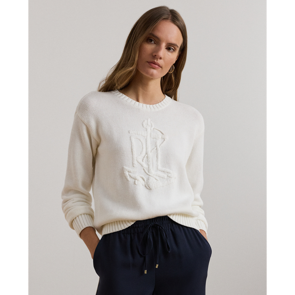 White Anchor-Logo Combed Cotton Sweater Lauren 1