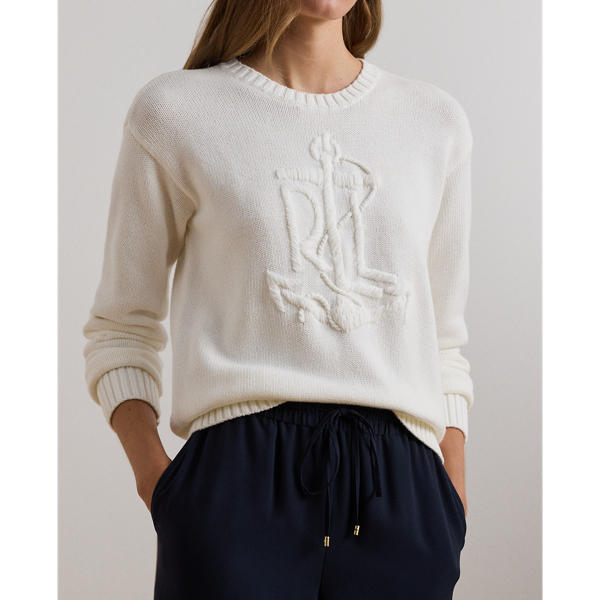 White Anchor-Logo Combed Cotton Sweater Lauren 6