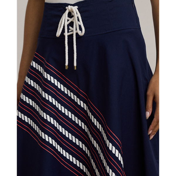 Rope-Print Twill Lace-Up Midi Skirt