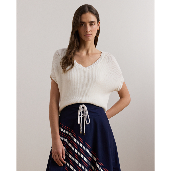 White Gerippter Kurzarmpullover Lauren 1