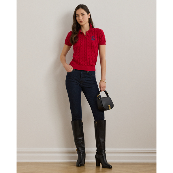 Festive Red Anchor-Logo Cable-Knit Polo Sweater Lauren 4