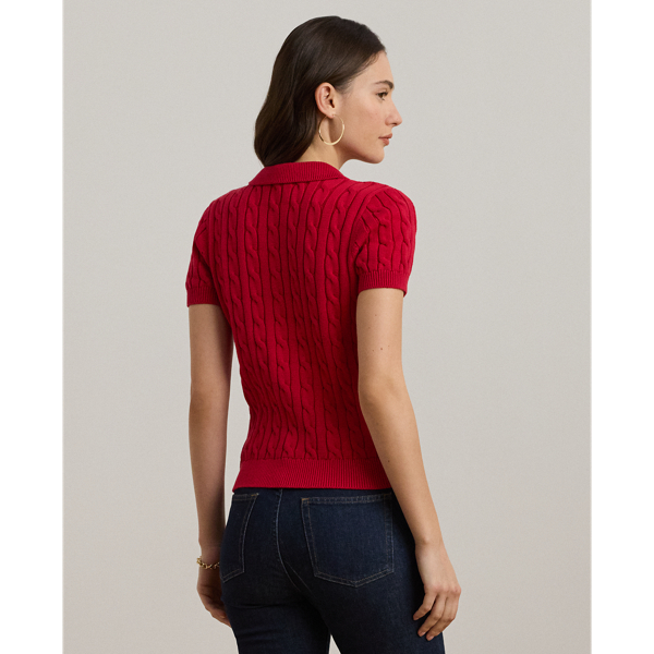 Festive Red Anchor-Logo Cable-Knit Polo Sweater Lauren 5